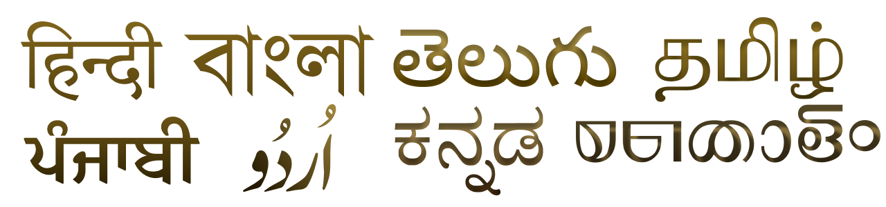 Hindi, Bengali, Telugu, Tamil, Punjabi, Urdu, Kannada, Malayalam in their native scripts